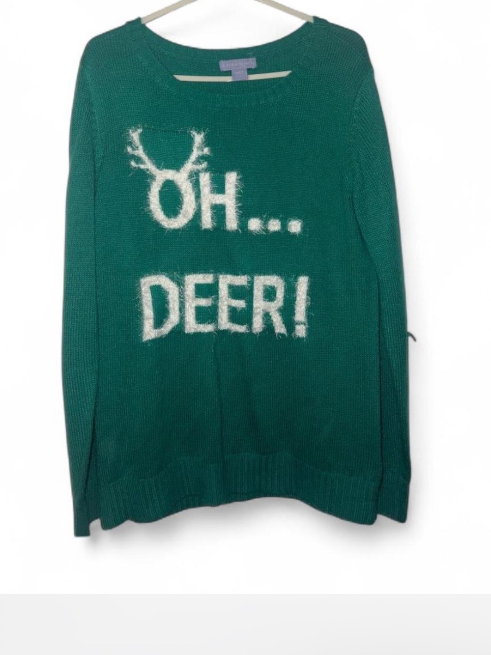 Laura Scott Green "Oh Deer!" Crewneck Holiday Sweater Ladies SZ XL